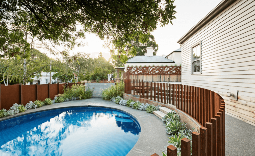 landscaped pool area