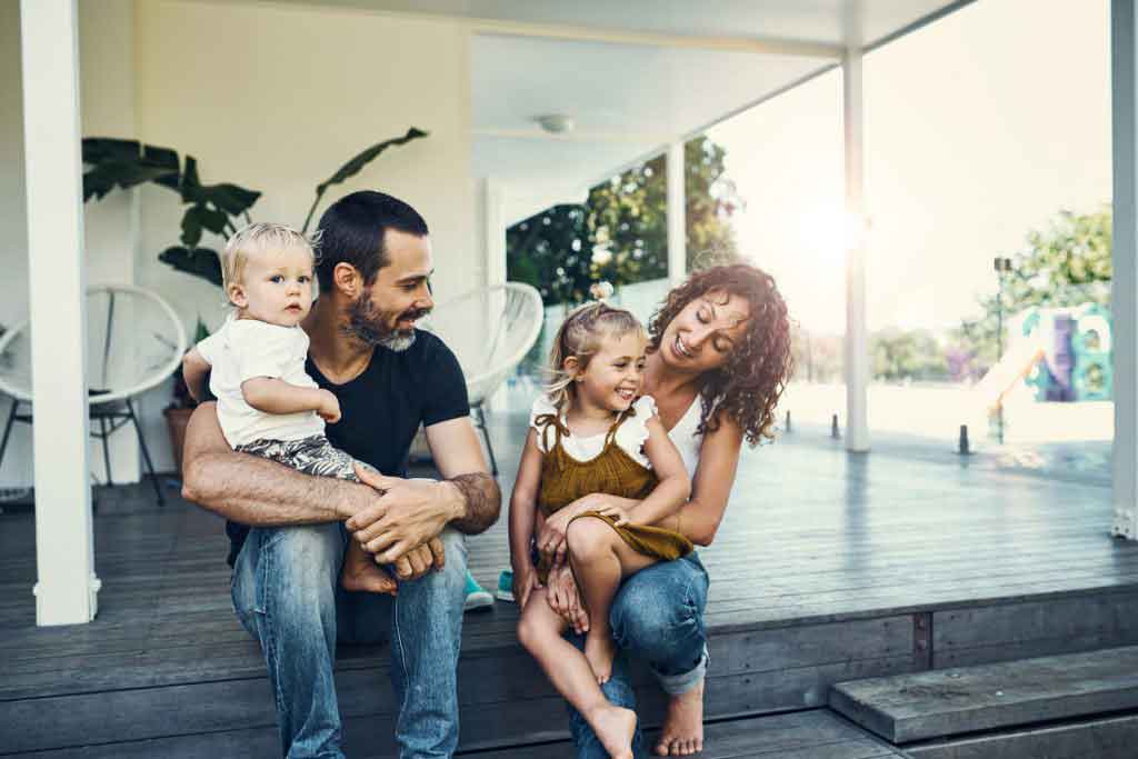 australian family in home on deck